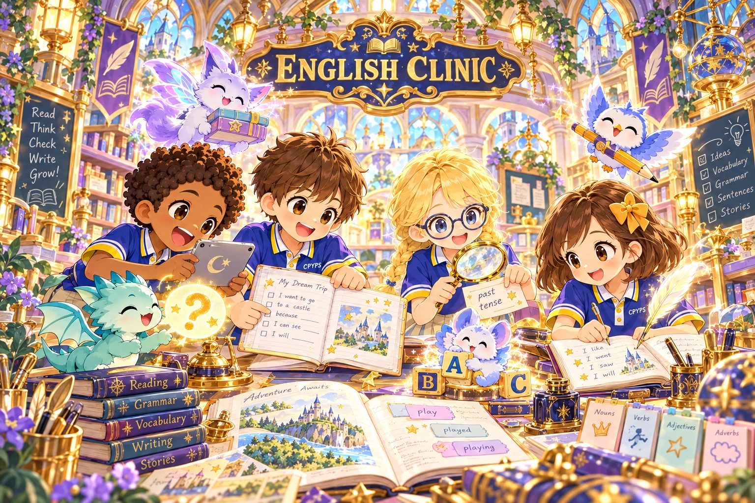 School friends and pets at their magical English Clinic